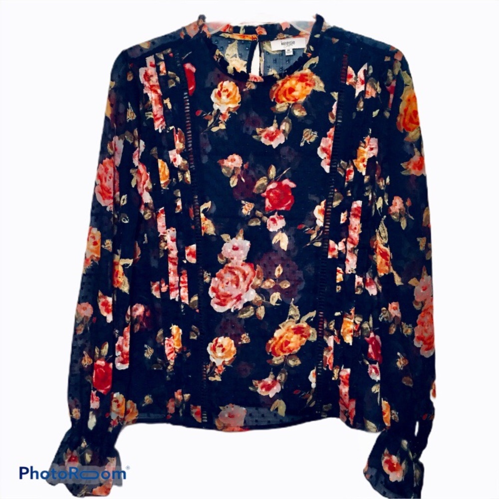 Kenzie Sheer Floral Swiss Dot Blouse